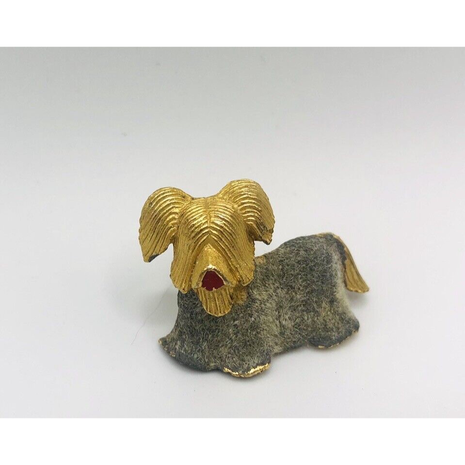 Jj Signed Dog Brooch/Pin ~ Flocked Terrier